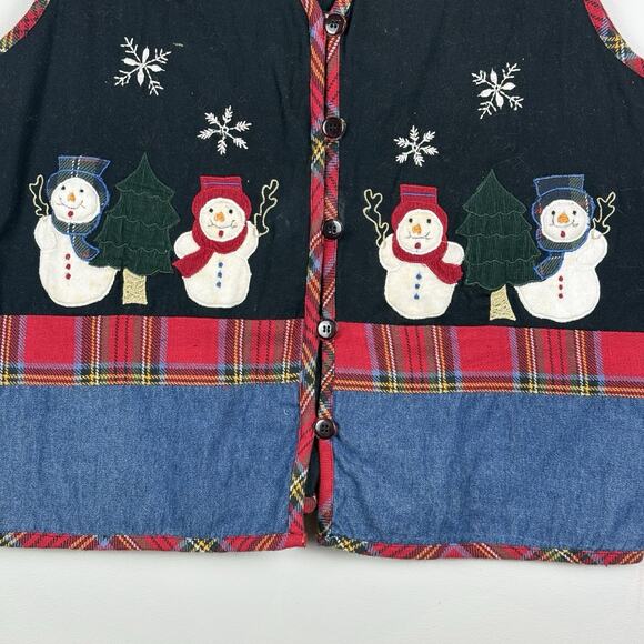 Vtg Basic Editions Christmas Sweater Vest Womens XL Snowmen Embroidered Sequin - Picture 3 of 7